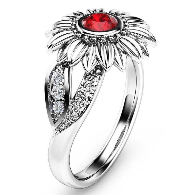 Crystal Women Rings Sunflower Zircon Hollow Flower Ladies Accessories Jewelry