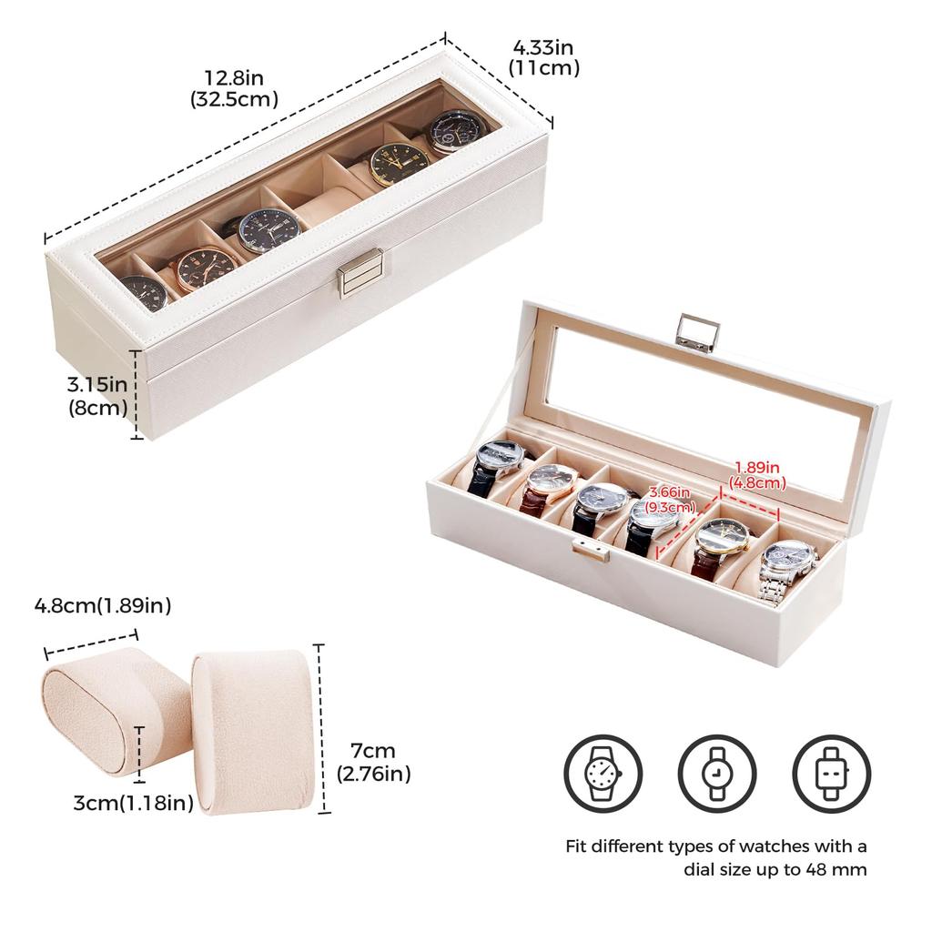 ProCase Watch Box for 6 Slot Watch Watch Storage Watch Holder Organizer for Watch Display Case with Glass Lid Men, Men's Case, Men,