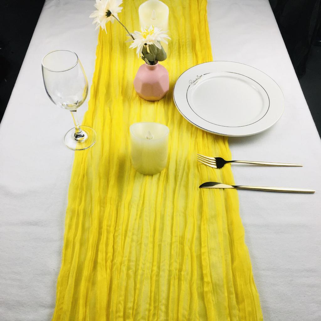 Bohemian Crinkled Cheesecloth Table Runner - Bali Yarn Style for Weddings and Parties