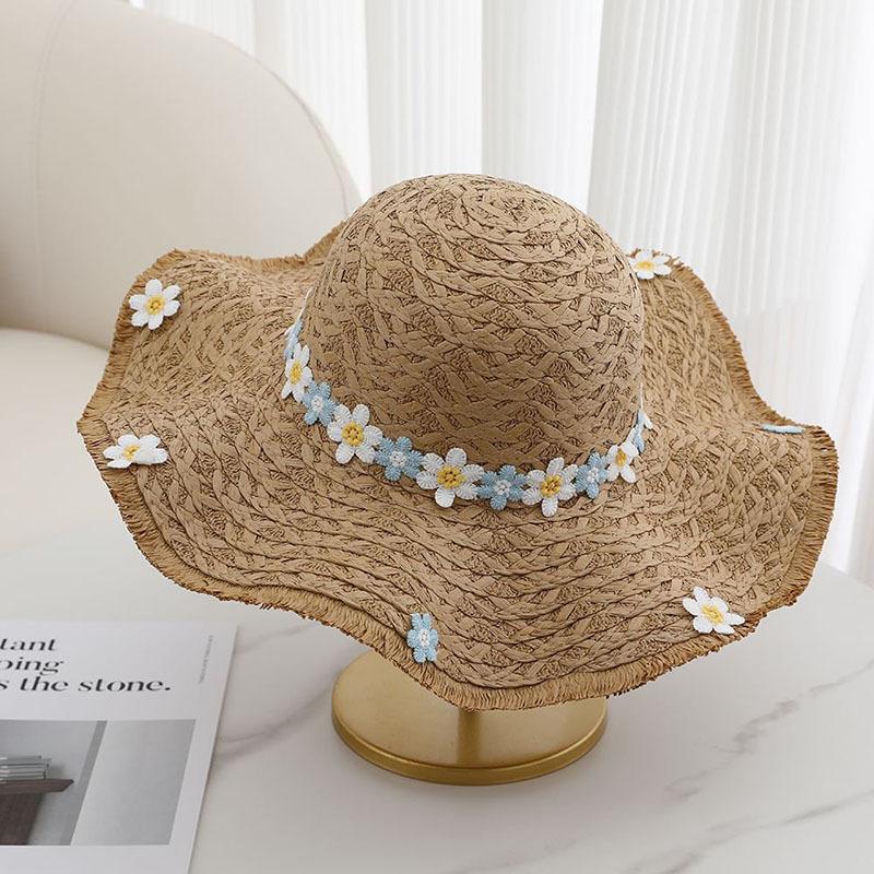 New Lafite straw hat flower hat women's summer vacation seaside big brim sun protection beach hat
