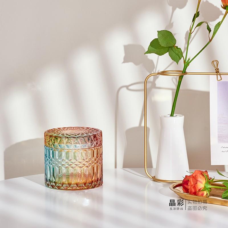 Transparent Glass Jar Jewelry Cotton Swabs Storage Box Embossed European Storage Box Home Decoration Ornaments Storage Jar