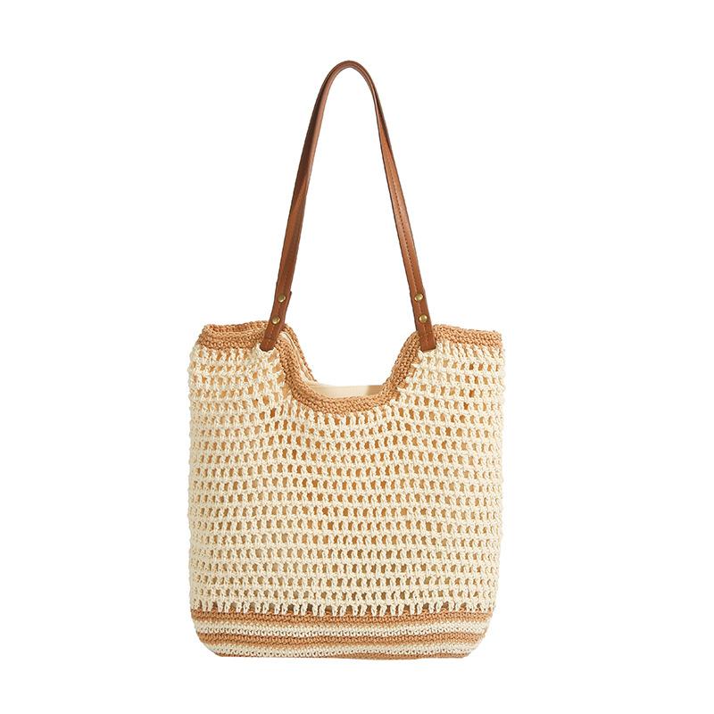 

Текстурированная плетеная сумка-тоут большой вместимости, сумка под мышкой на одно плечо для отдыха на море и досуга, женская сумка бежевый
