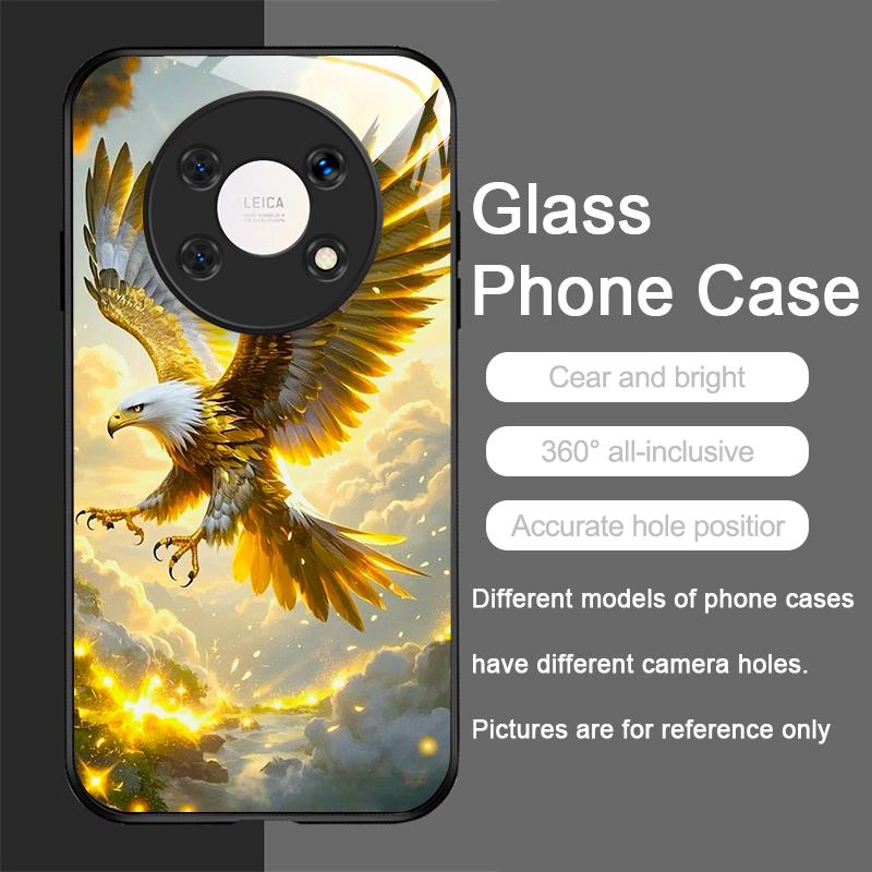 Stylowe Etui ze Szkła Hartowanego z Wzorem Złotego Diamentu i Orłem dla Huawei Honor 400 200 100 90 Magic 7 Pro 6 5 Lite X9 X8 Pokrowiec