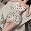 Sexy Underwear, Cherry Girl Suspender Skirt, Chest Pad, Pure Lust Girl Splicing Lace Print Hip Wrap Dress
