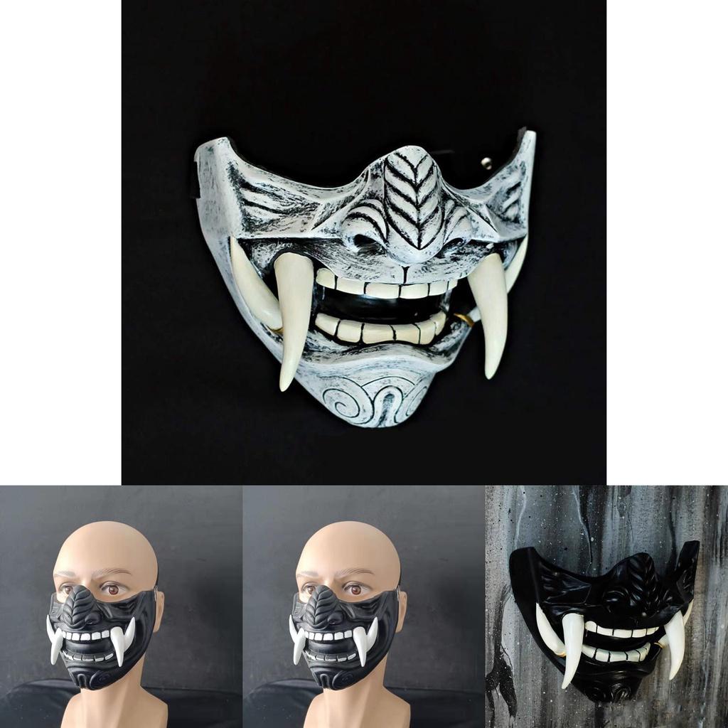 Djävulskrigare Hannya Halvansikte Latexmask Halloween Kostymrekvisita Skräckinjagande Cosplayrekvisita