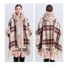 Zimowa damska szalowa kurtka peleryna luźna krata wyściełana zagęszczony futrzany kołnierz dzianinowy tweedowy szal kurtka siedmiopunktowy rękaw z czapką