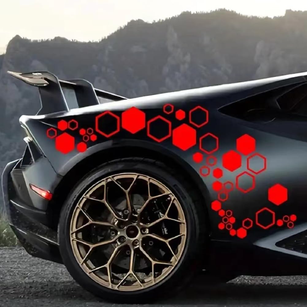 

52 PCS Honeycomb Decals Vinyl Hexagonal Graphics Sticker Car Body Side Exterior Decor Accessories Universal for Car, Truck, SUV, RV (Black) красный