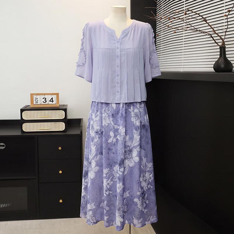 Xuexi Women s Floral Chiffon Short Sleeve Summer Dress 4XL