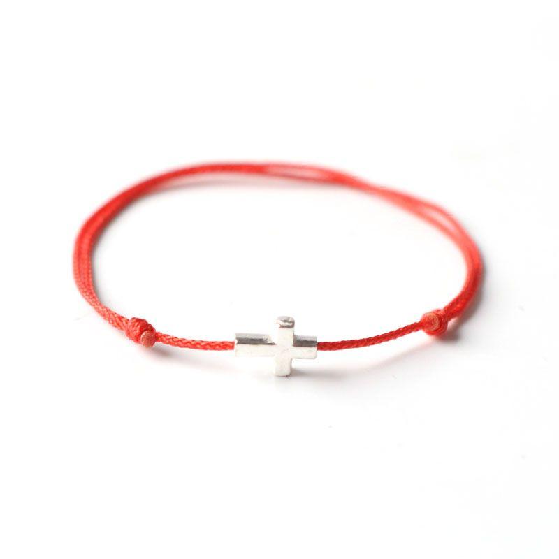 

MD Оригинальный шнурок 1,0 мм Нишевый стиль 925 серебро Крест Плетеный вручную Веревка для рук Студенческая пара Черный браслет Подарок Big Red Silver Cross Hand Rope