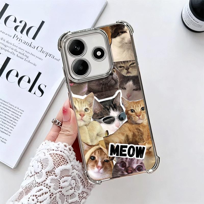 Crying Cats Combine Memes Plating Phone Case For Xiaomi Redmi Note 14 15 Pro Plus 13 12 11 11S 11T 10 9S 9 5G Anti-Fall Airabag