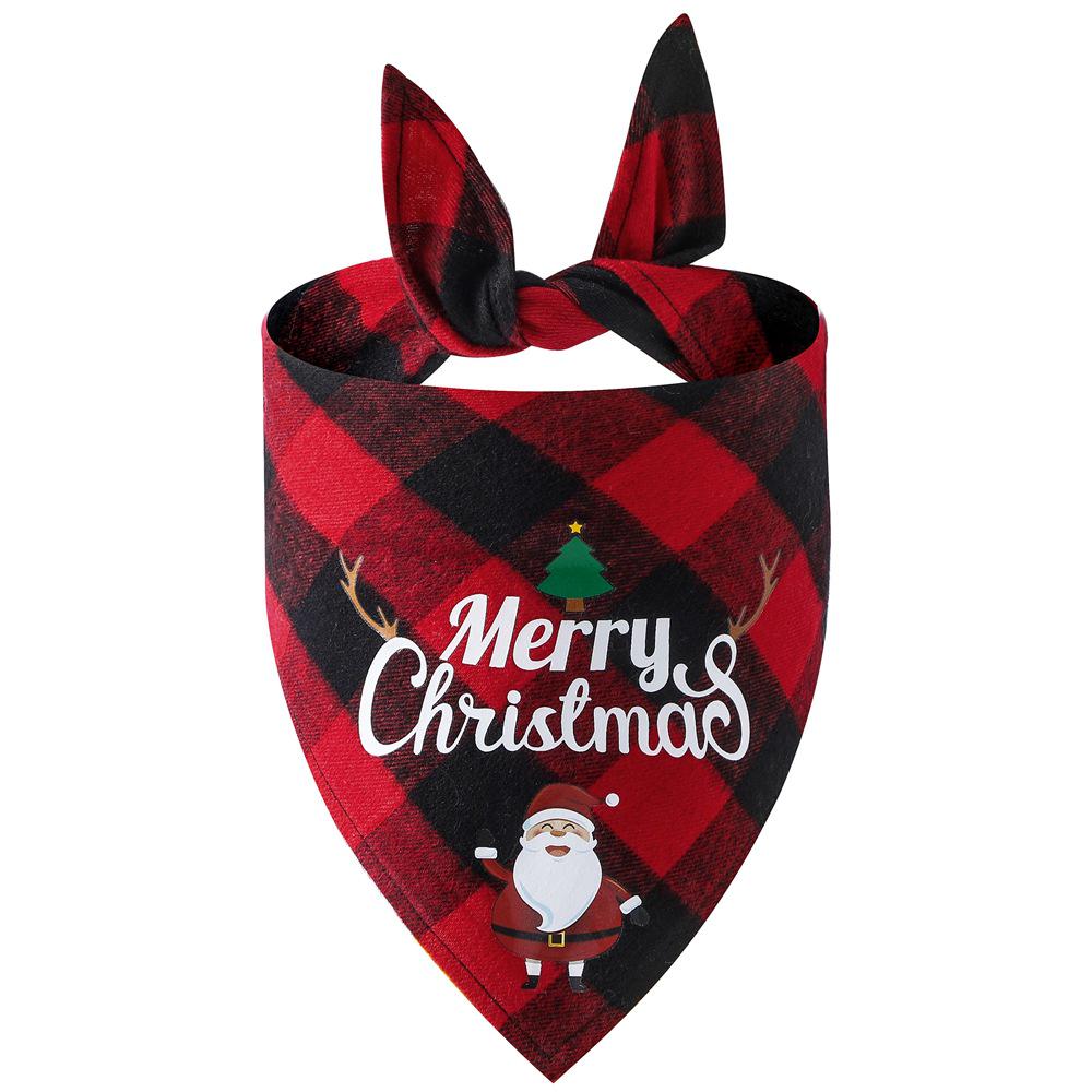 Festive Plaid Pet Drool Bib - All-Cotton Red, Black & Green Triangle Scarf