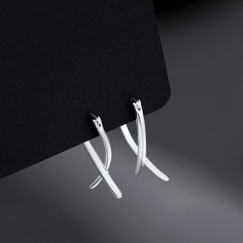 Fengshang S925 Silver Line Crossover Ear Cuffs Stud Earrings for Women - 2025 Autumn/Winter Trend