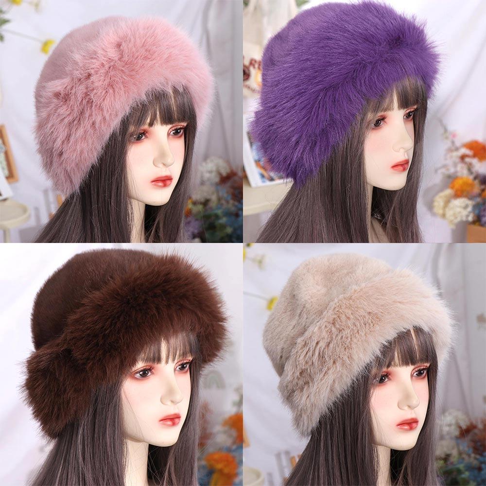 Korean Faux Fur Bucket Hat Warm Winter Fluffy Hats Trendy Luxury Plush Hat  Women