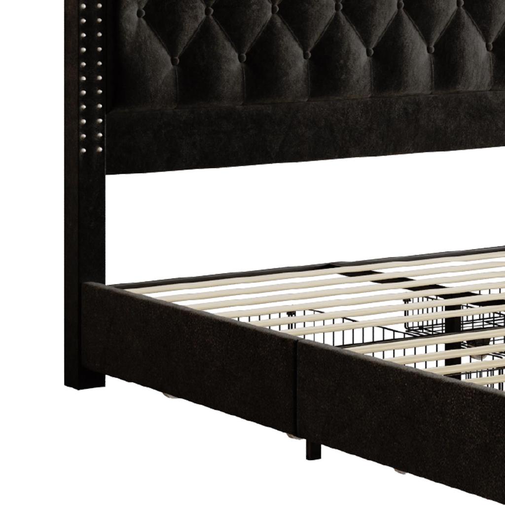 Bed Frame Bed Frame with Storage Drawers Soft Headboard Wood Slats Easy Assembly Metal Bed Frame Mattress Foundation for Bedroom