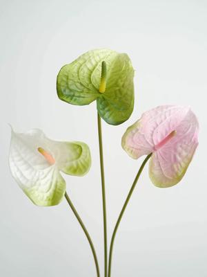 3PCS Real Touch Anthurium Pu Flowers Heart Shape Design Fake Flowers for Home Wedding Floral Arrangements