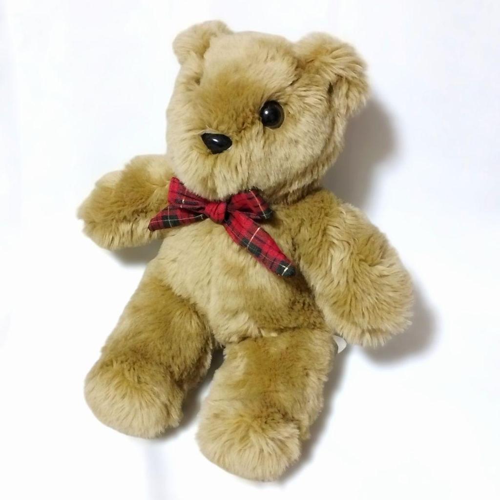 [USED] Teddy Bear House Retro Teddy Bear with Check Ribbon, Vintage