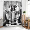 Humorous Doberman Toilet Shower Curtain, Doberman Pcher Reading Newspaper On Toilet, Waterproof Fabric Bath Curtain