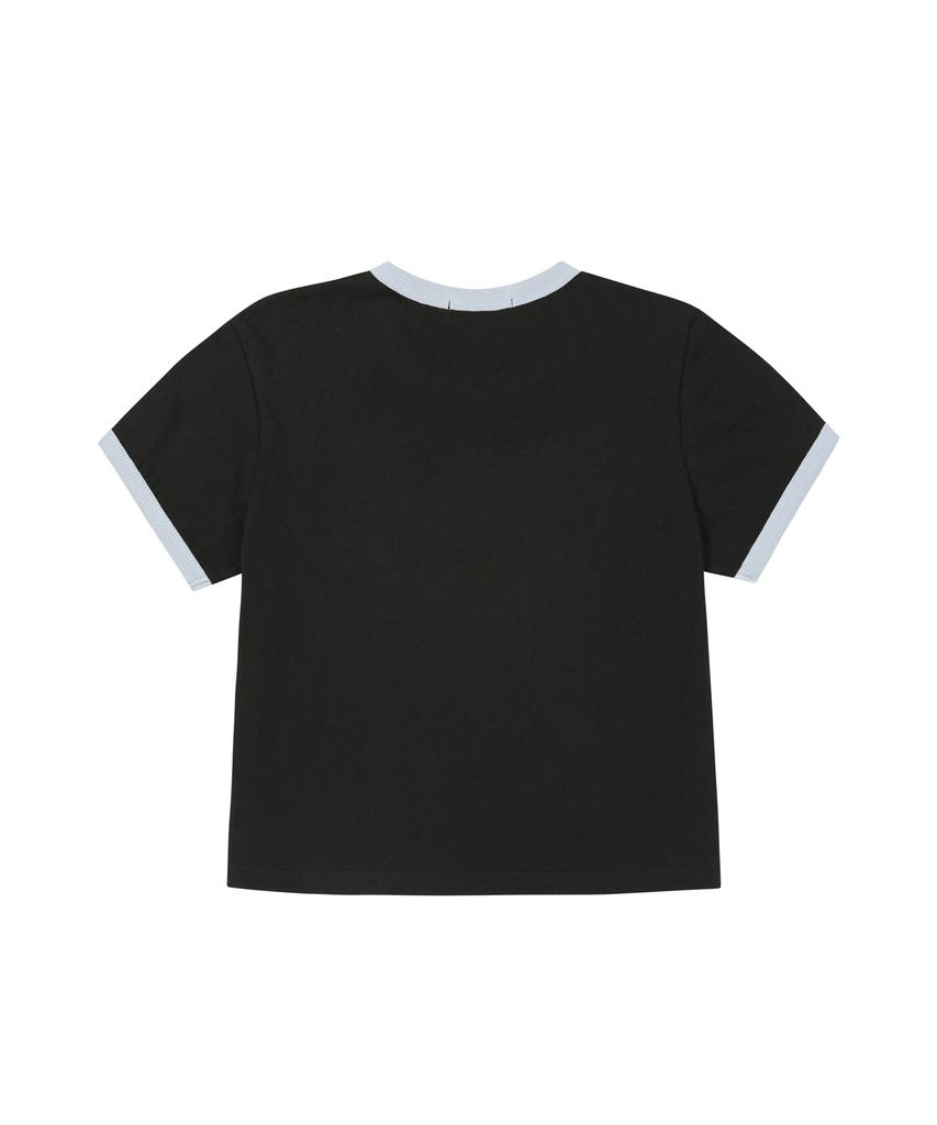 Lujeoseukeulleob Star Applique Crop Ringer T-Shirt Women'S Fit Black
