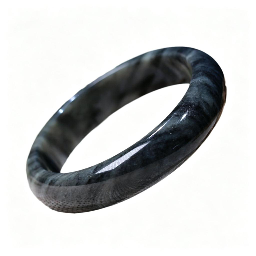 Natural Black Qinghua Jade Bangle, Ink Wash Painting Style Chinese Jade Bracelet, Traditional Calligraphy Art Cuff for Women