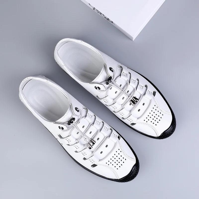 Fashion Summer Beach Camping Beach Shoes Hollowed Out Men's Sandals Lightweight Breathable Leather Casual Shoes Simple Men's Flat Shoes