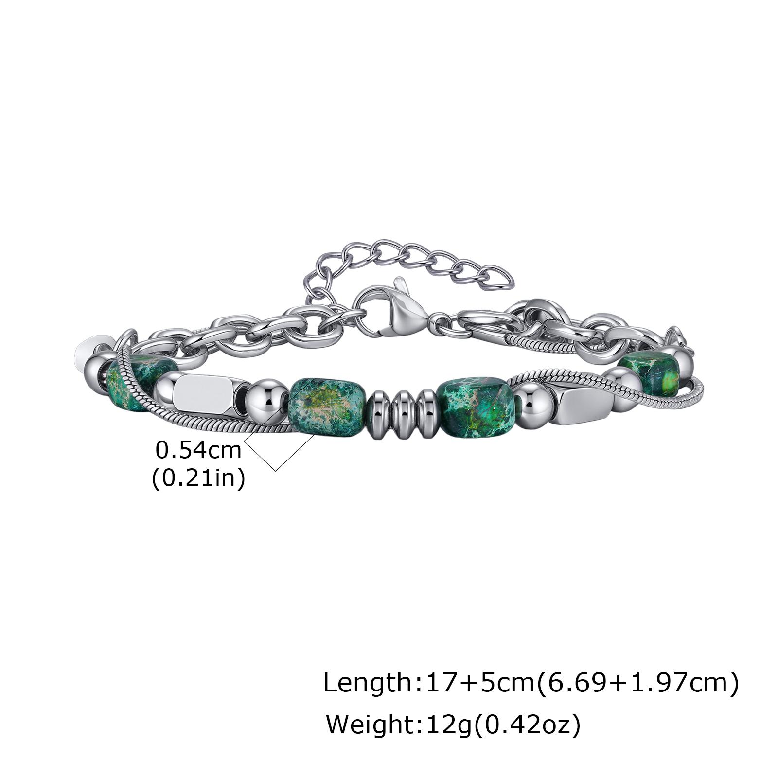 

Fashion Green Natural Stone Bracelet for Men, Stainless Steel Double-layer Chain Bracelet, New Hip Hop Punk Jewelry Gifts