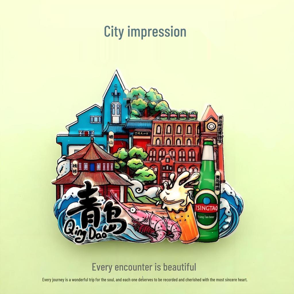 Guochao Cartoon Wahrzeichen Kreatives Souvenir Acryl Kühlschrankmagnet