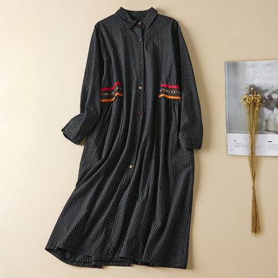 Autumn Literary Plus Loose Plaid Long Sleeved Dress Women's Mid To Long Length Shirt Dresses