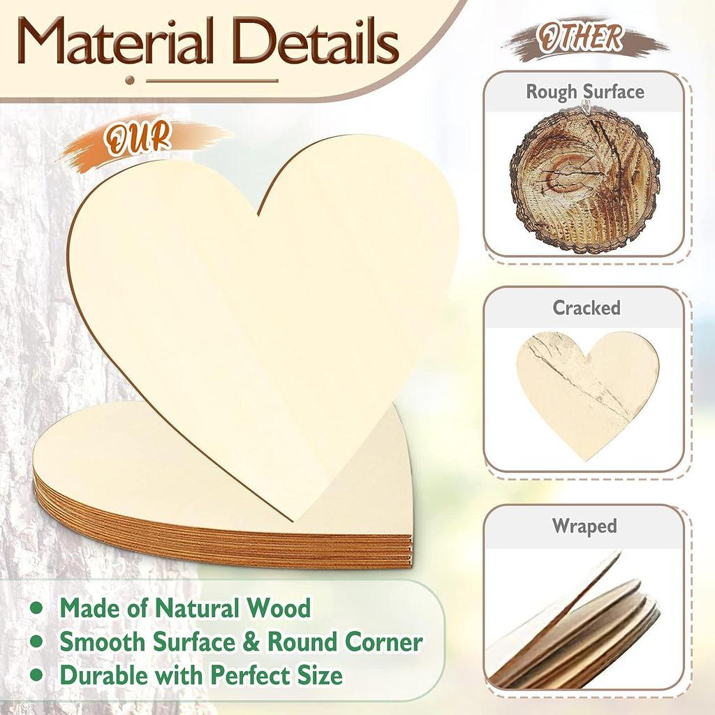 Heart-Shaped Wooden Slices for DIY, Wedding Decor, and Kids' Crafts