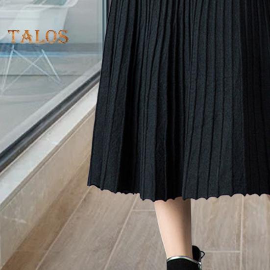 Jupe plissée pour femme, taille haute, élastique, ligne A, mi-longue, couleur unie, longueur mi-mollet, jupe épaisse, style transport