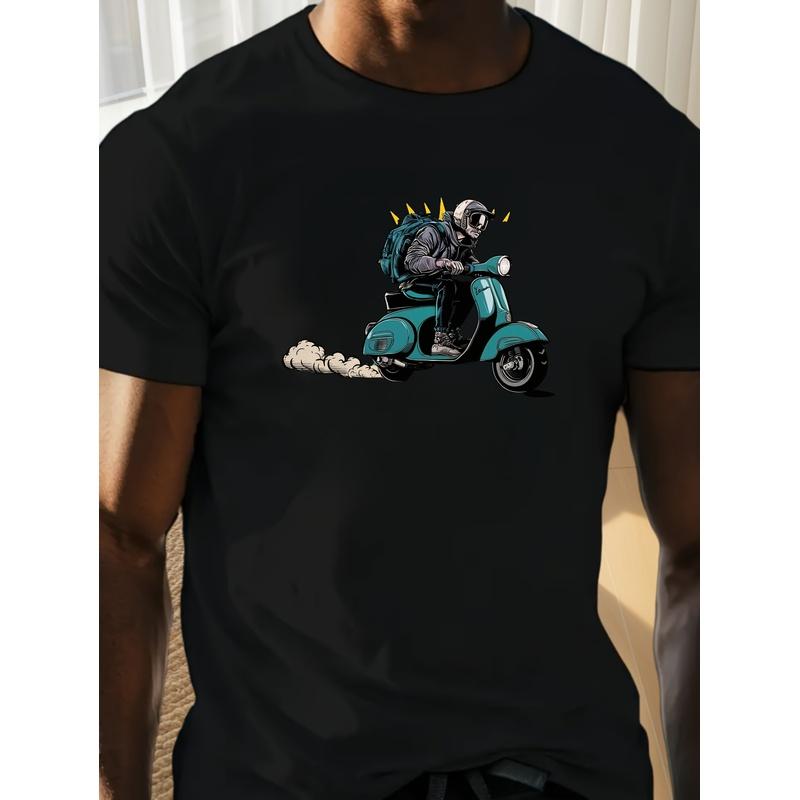 Men'S Vintage Scooter Graphic T-Shirt - 180g Heavyweight Retro Italian Scooter Rider Print with Speedy Motorcycle Design, Casual Loose Fit Round Neck
