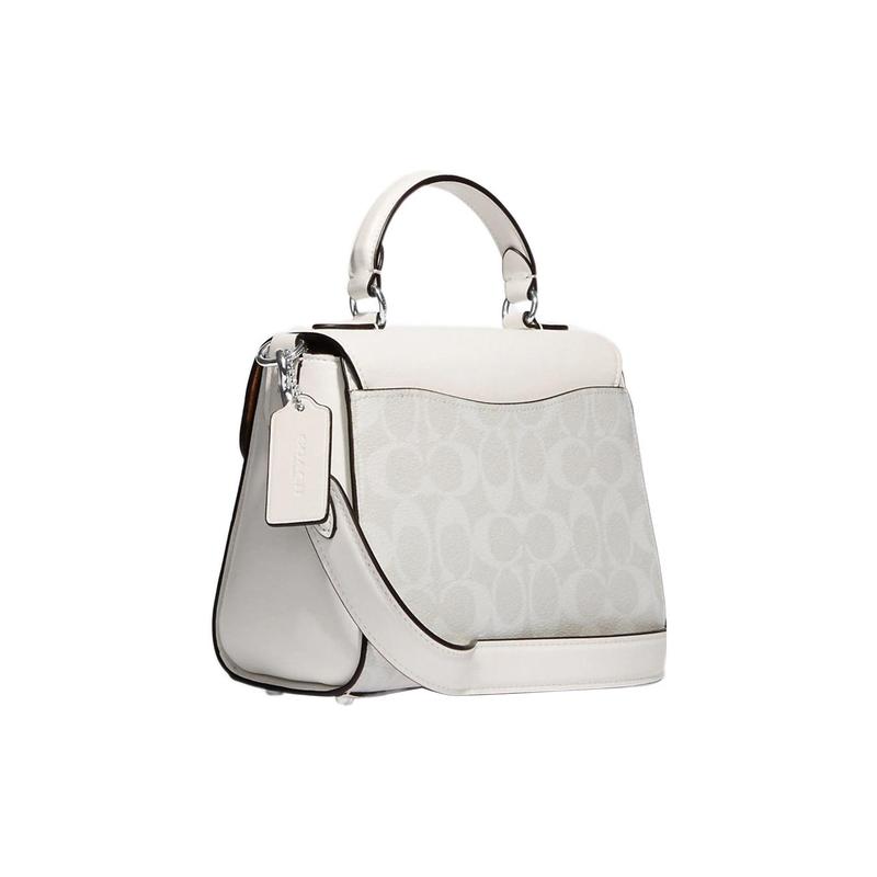 COACH handbag Morgan 21 letter logo lock plate flip zipper canvas with leather shoulder bag crossbody bag small size women's ivory gray and glacier