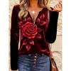 T-shirt da donna con stampa creativa, zip e maniche lunghe, traspirante, morbida e confortevole, adatta per l'abbigliamento casual tutto l'anno