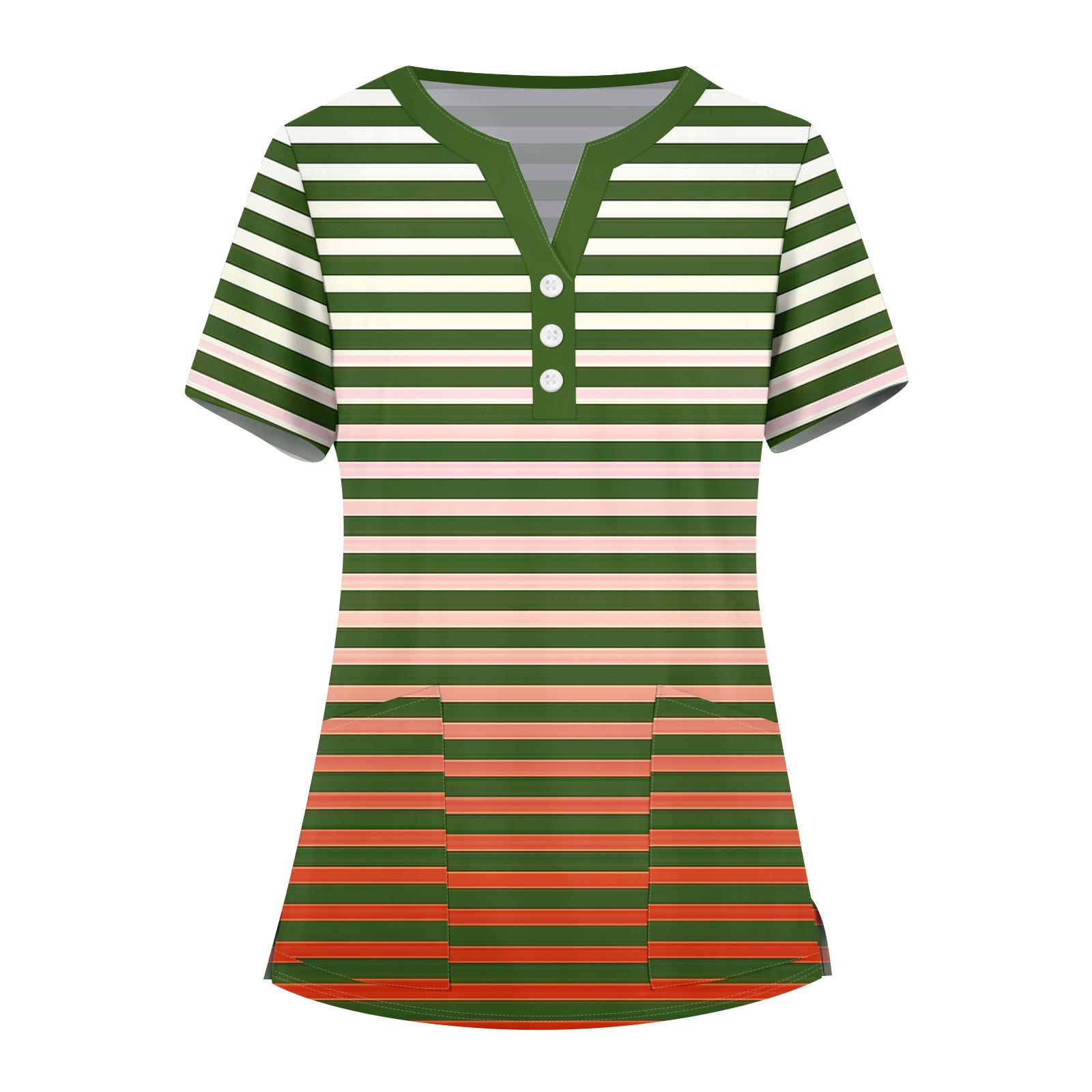 

Женская мода, рабочая одежда с v-образным вырезом, короткими рукавами и карманами, топы с принтом, летние топы для женщин L армия зеленый