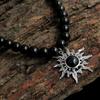 Black Onyx Sun Necklace, Silver Charm Jewelry, Natural Beads Necklace, 925 Sterling Silver, Handmade Jewelry