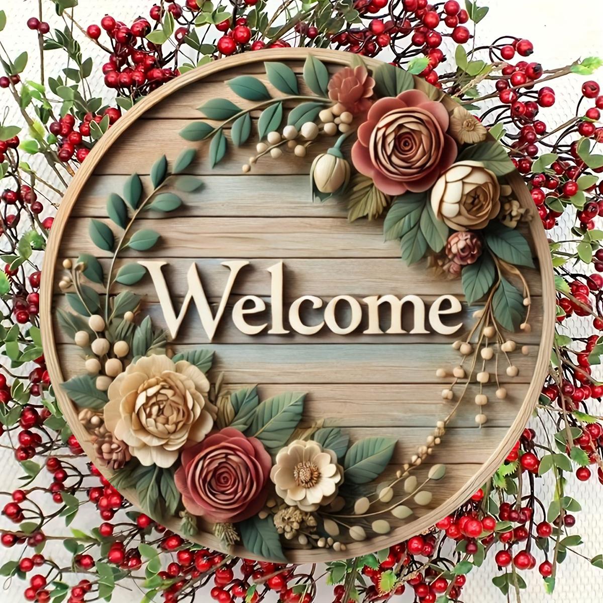 

1pc,8-inch round retro wooden wreath welcome sign, can be directly hung with rope, suitable for home decoration bedroom pendant