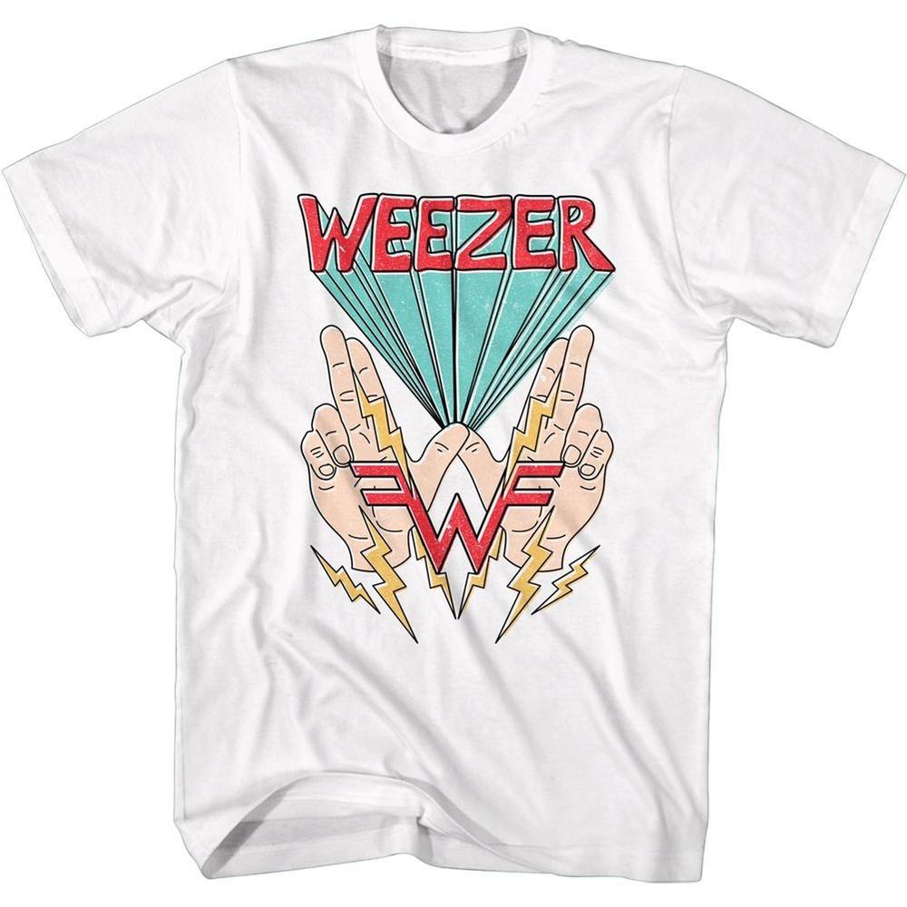 Weezer W Hands And Lightning White Alternative Rock Music Band T-shirt Tops Tees Men's Women's Unisex