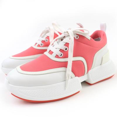 Fremragende HERMES Lave sneakers Giga Snørebånd Hvid pink læder Dame 36 Brugt