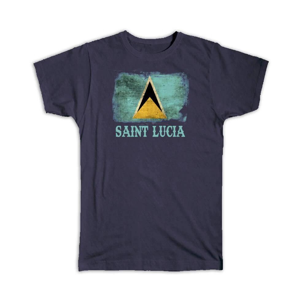 Gift T-Shirt : Saint Lucia Flag Distressed North American Country Pride Souvenir