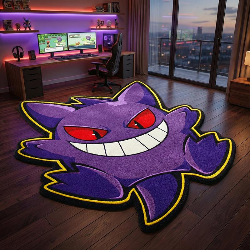 Anime Pokemon Gengar Plush Carpet Shaped Floor Mat Soft Fluffy Rug for Kids Room Bedroom Living Room Home Decor