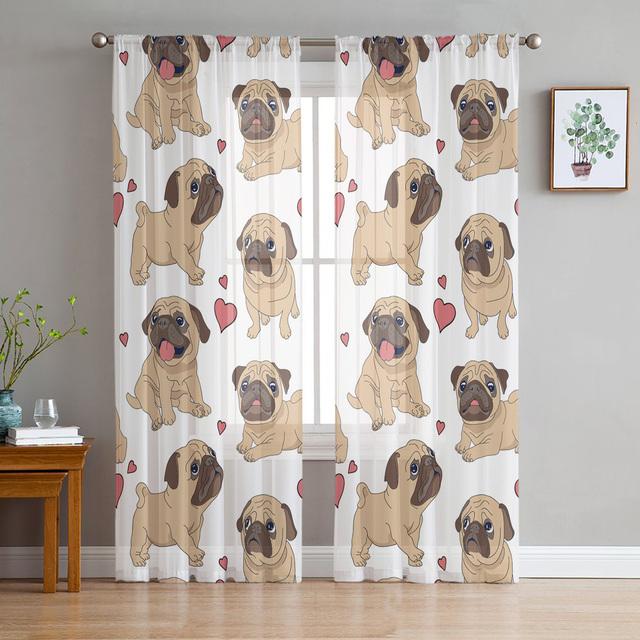 Bulldog Collie Animal Dog Tulle Curtains For Living Room Bedroom Decoration Transparent Chiffon Sheer Voile Window Curtain