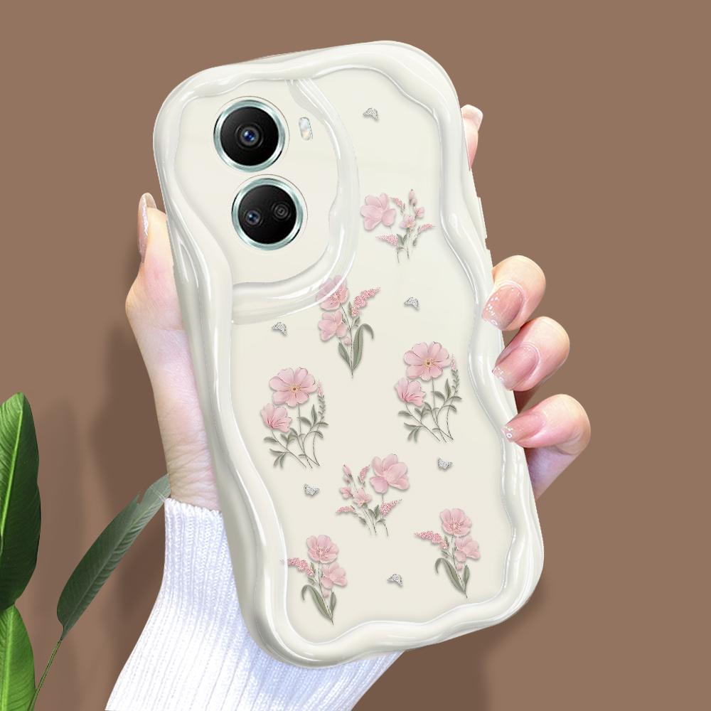 For Honor 90 Lite P30 Pro Infinix Hot 30 40 40i 40 Pro Smart 8 Pro Vivo V29e V30e Pink Flowers Cream Texture Soft Silicone Shockproof Phone Case