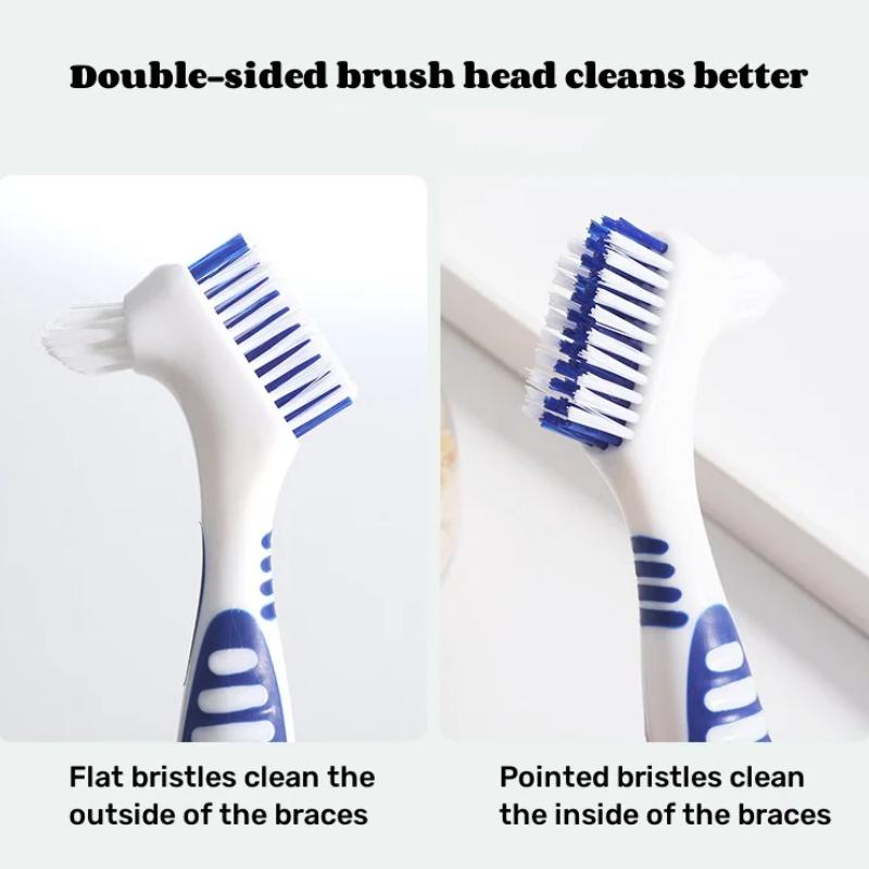 1pc Denture Toothbrush Cleaning Brush Dual Heads Gum Cleaner Invisible Braces Descaling Brush Multi-Layered Bristles False Oral Cleaning Tools