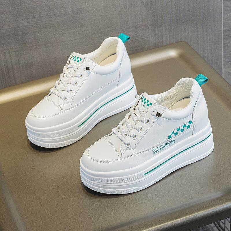 Spring and Autumn New Fashionable Versatile Casual Lace-up Printing Heightened Thick-soled Low-top Little White Shoes Women's Single Shoes