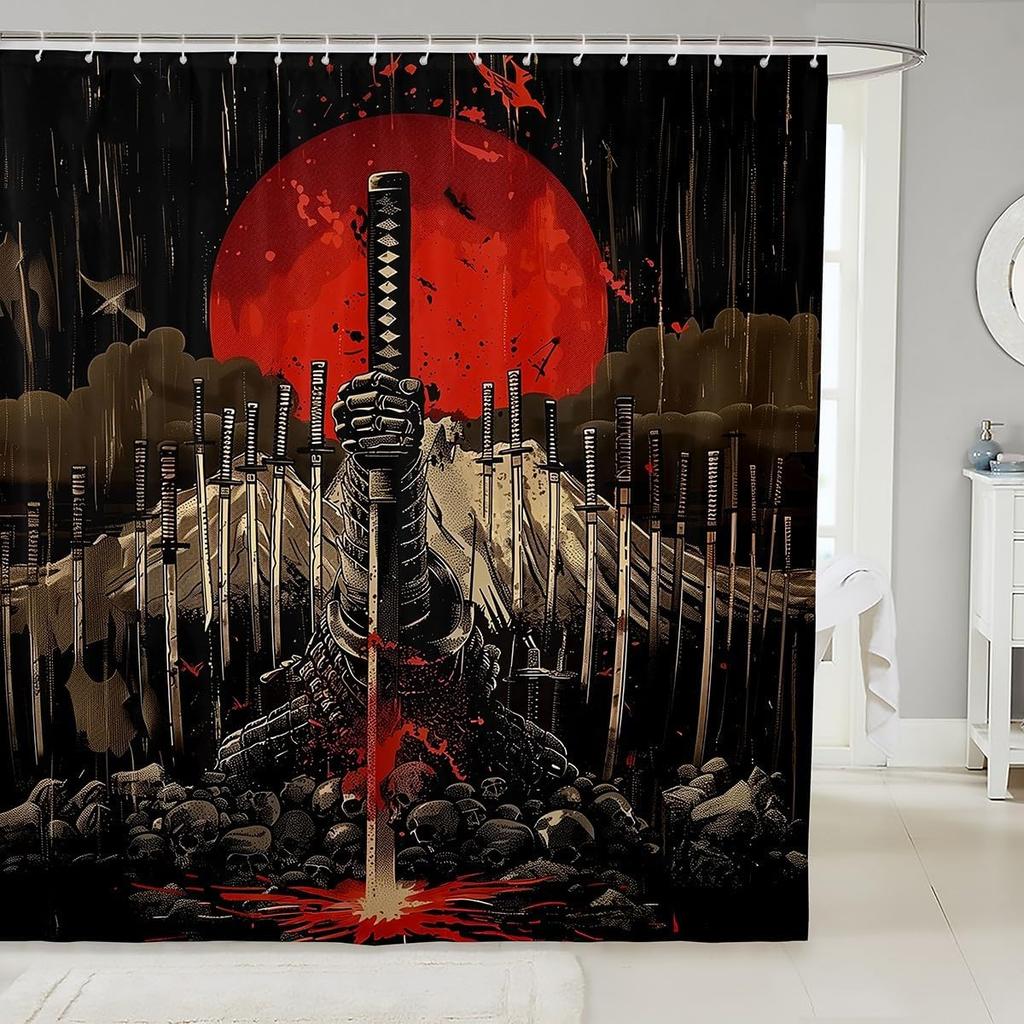 Samurai Fabric Shower Curtain Japanese Style Shower Curtain for Kids Boys Girls Vintage Dragon Bathroom Waterproof Accessories