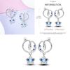 Sparkling Blue Zircon Hoop Earrings Pave U Shape Star Devil Eyes Circle S925 Drop Earring Fit Original Party Jewelry
