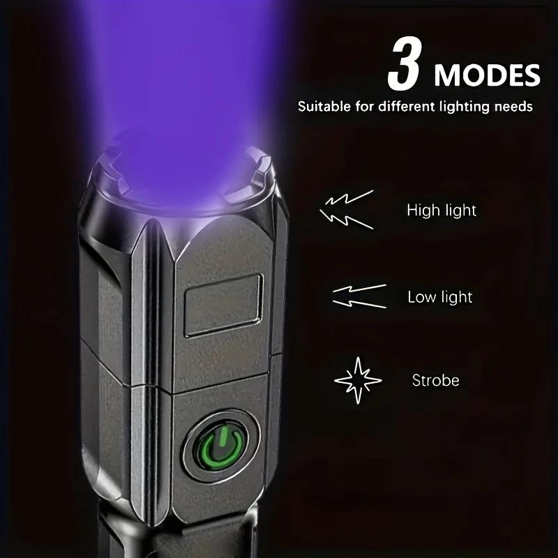 Rechargeable UV Flashlight UV395NM Zoomable Torch 3 Modes Camping Ultraviolet Flashlights For Pet Stacks Fluorescent Detection