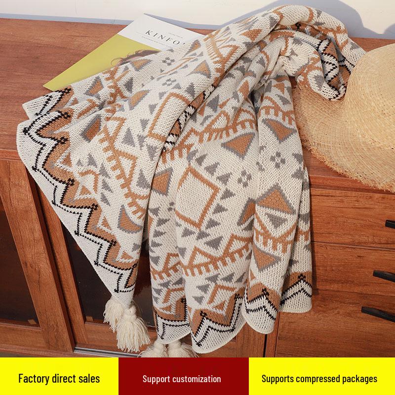 Boho pletená vlněná pohovka a postelová deka