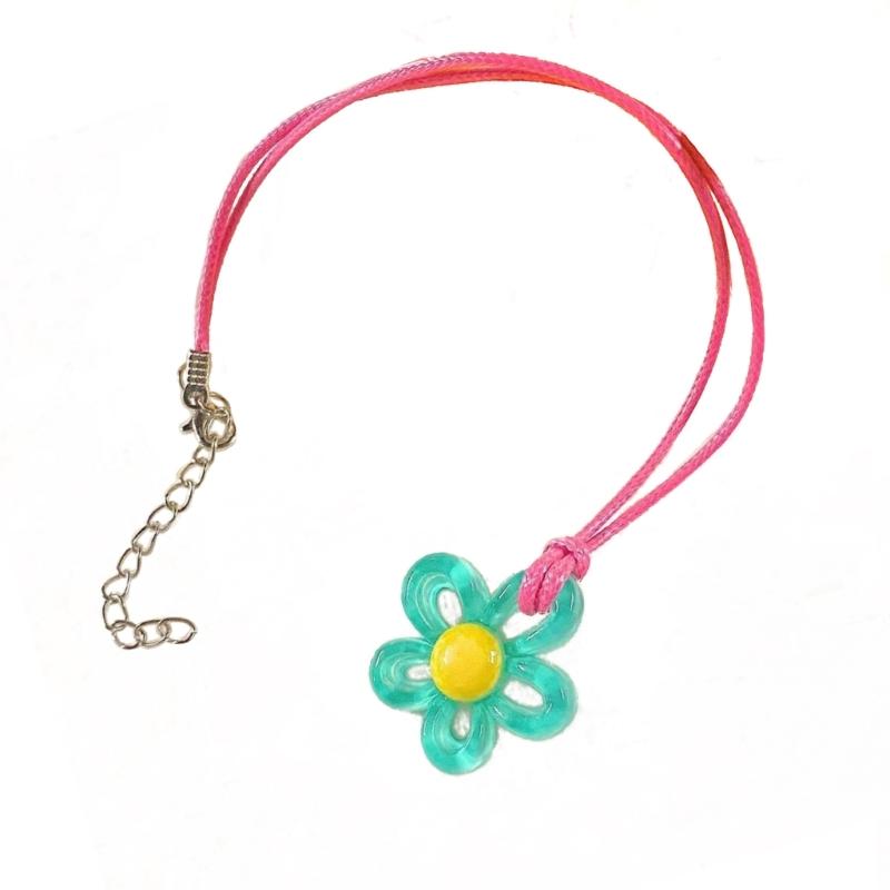 European American Jewelry Novel Flower Pendant All-match Clavicle Chain Adjustable Leather- Rope Cold Wind Neck Chain