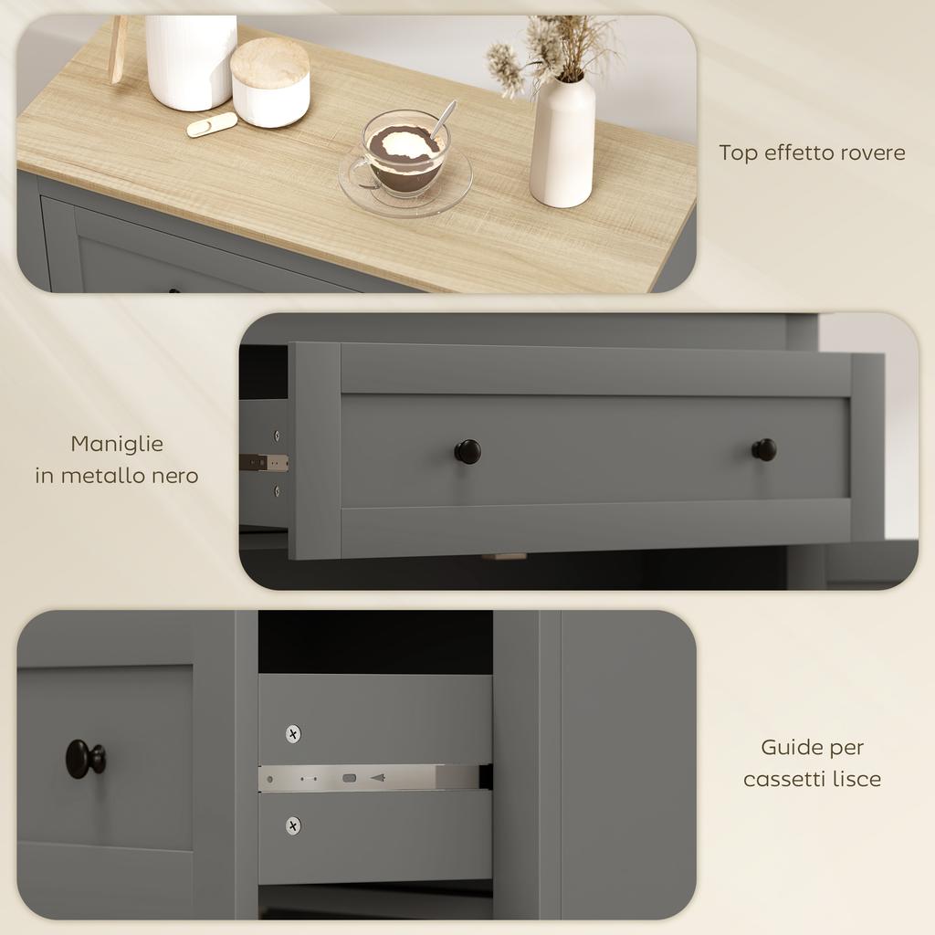 Keukenbijzetkast met Lade en Kast met Verstelbare Plank, in Hout, 78,5x35x80 cm, Veelkleurig
