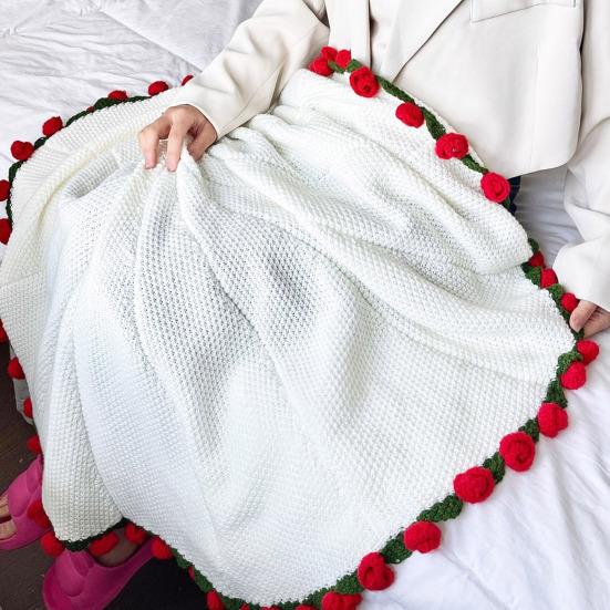 Crochet Flower Blanket Handmade Rose Bouquet Blanket Lily of The Valley Crocheted Bouquet